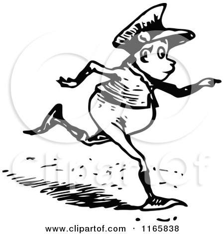 Clipart of a Retro Vintage Black and White Running Boy - Royalty Free Vector Illustration by Prawny Vintage