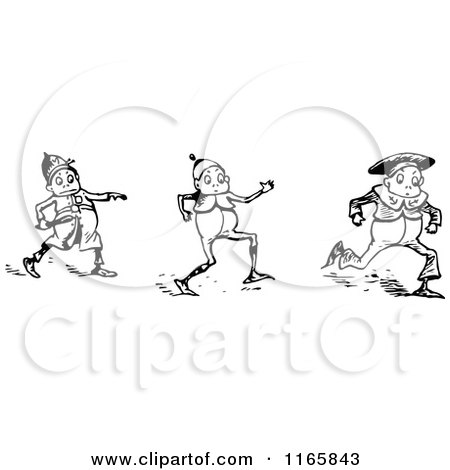 Clipart of a Retro Vintage Black and White Boys Running from an Officer - Royalty Free Vector Illustration by Prawny Vintage