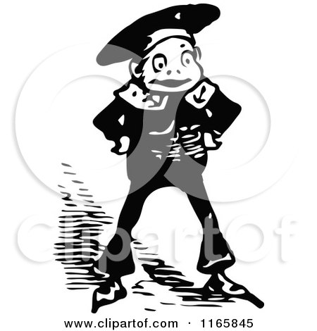 Clipart of a Retro Vintage Black and White Sailor Boy - Royalty Free Vector Illustration by Prawny Vintage