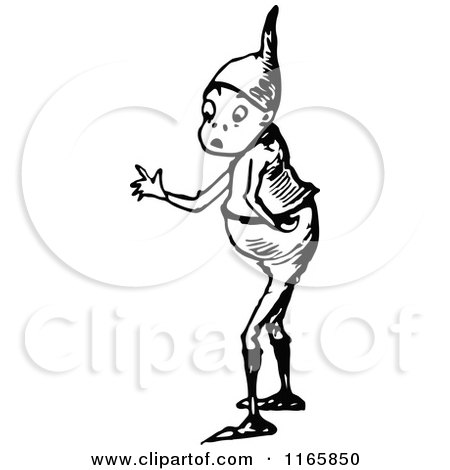 Clipart of a Retro Vintage Black and White Boy Gesturing - Royalty Free Vector Illustration by Prawny Vintage