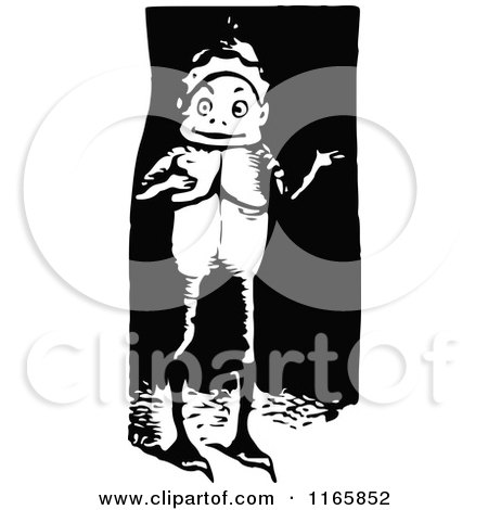 Clipart of a Retro Vintage Black and White Boy Gesturing - Royalty Free Vector Illustration by Prawny Vintage