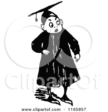 Clipart of a Retro Vintage Black and White Surprised Graduate Boy - Royalty Free Vector Illustration by Prawny Vintage