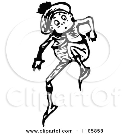 Clipart of a Retro Vintage Black and White Jumping Boy - Royalty Free Vector Illustration by Prawny Vintage