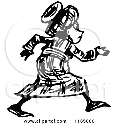 Clipart of a Retro Vintage Black and White Boy Walking - Royalty Free Vector Illustration by Prawny Vintage