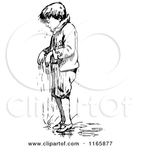 Clipart of a Retro Vintage Black and White Wet Boy - Royalty Free Vector Illustration by Prawny Vintage