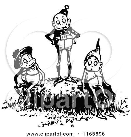Clipart of Retro Vintage Black and White Boys on a Rock - Royalty Free Vector Illustration by Prawny Vintage