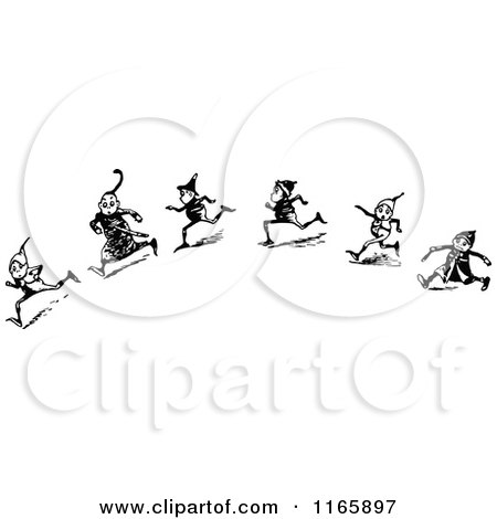 Clipart of Retro Vintage Black and White Boys Running 2 - Royalty Free Vector Illustration by Prawny Vintage