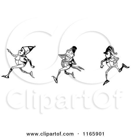 Clipart of Retro Vintage Black and White Boys Running - Royalty Free Vector Illustration by Prawny Vintage