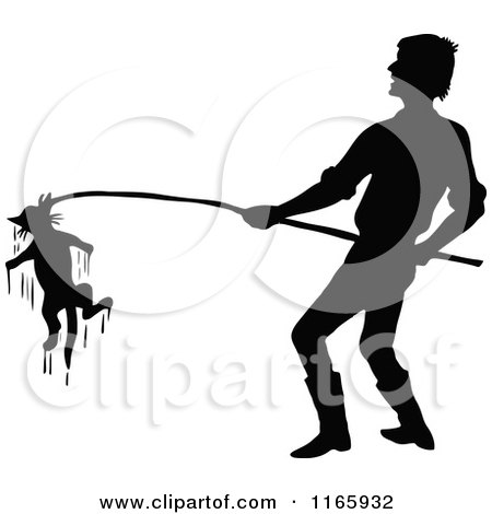 Clipart of a Silhouetted Rescuing a Drowning Cat - Royalty Free Vector Illustration by Prawny Vintage