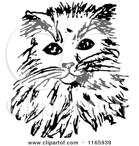 Clipart of a Retro Vintage Black and White Cat 5 - Royalty Free Vector Illustration by Prawny Vintage