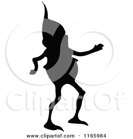 Clipart of a Silhouetted Gnome Boy Walking - Royalty Free Vector Illustration by Prawny Vintage