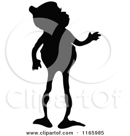 Clipart of a Silhouetted Gnome Boy Looking to the Right - Royalty Free Vector Illustration by Prawny Vintage