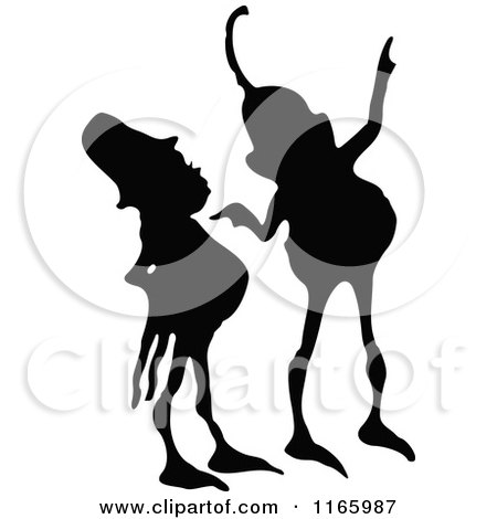 Clipart of Silhouetted Gnome Boys Looking up - Royalty Free Vector Illustration by Prawny Vintage