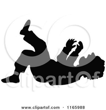 Clipart of a Silhouetted Boy Laughing on the Ground - Royalty Free Vector Illustration by Prawny Vintage