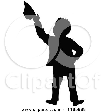 Clipart of a Silhouetted Boy Holding up His Hat - Royalty Free Vector Illustration by Prawny Vintage