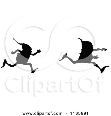 Clipart of Silhouetted Gnome Boys Running - Royalty Free Vector Illustration by Prawny Vintage