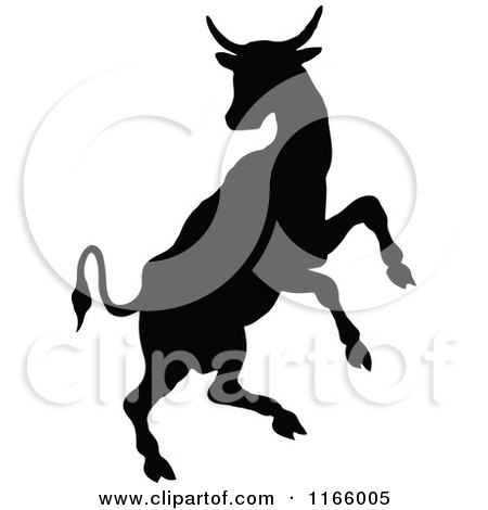 Clipart of a Silhouetted Rearing Cow - Royalty Free Vector Illustration by Prawny Vintage