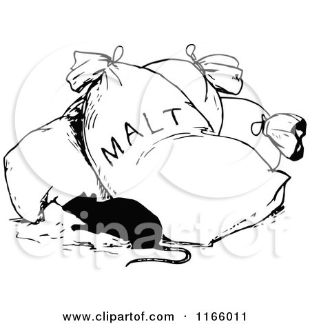Clipart of a Retro Vintage Black and White Rat and Bag of Malt - Royalty Free Vector Illustration by Prawny Vintage