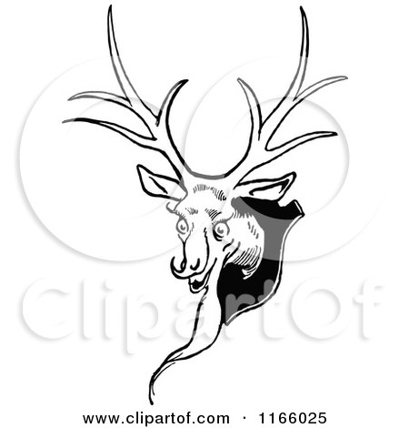 Clipart of a Retro Vintage Black and White Mounted Animal - Royalty Free Vector Illustration by Prawny Vintage