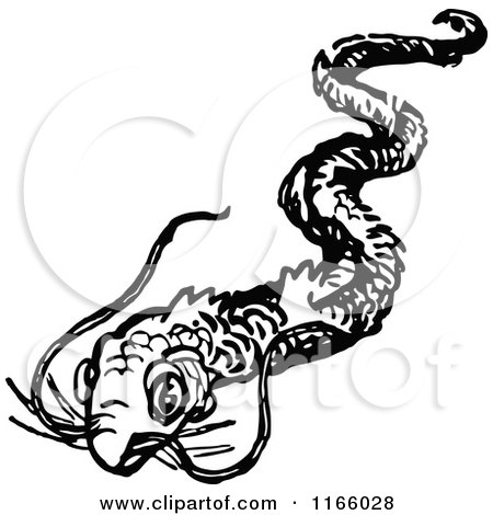 Clipart of a Retro Vintage Black and White Eel - Royalty Free Vector Illustration by Prawny Vintage