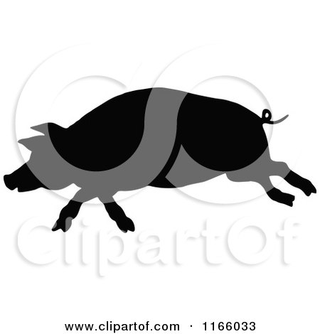 Clipart of a Silhouetted Running Pig - Royalty Free Vector Illustration by Prawny Vintage