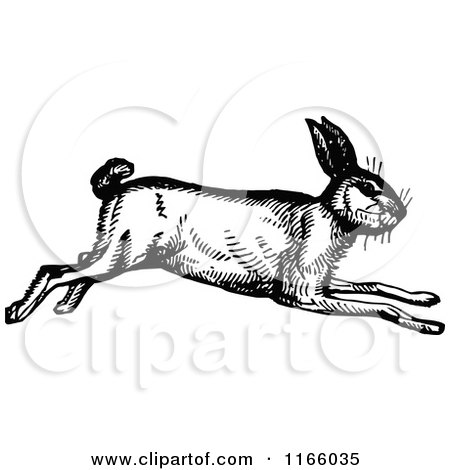 Clipart of a Retro Vintage Black and White Running Rabbit - Royalty Free Vector Illustration by Prawny Vintage