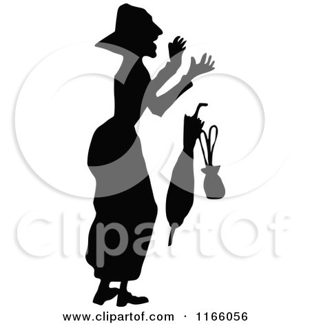 Clipart of a Silhouetted Scared Old Woman Dropping Items - Royalty Free Vector Illustration by Prawny Vintage