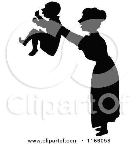 Clipart of a Silhouetted Mother Holding up Her Son - Royalty Free Vector Illustration by Prawny Vintage