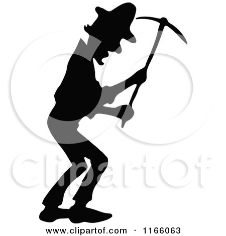 Clipart of a Silhouetted Man Using a Pickaxe - Royalty Free Vector Illustration by Prawny Vintage