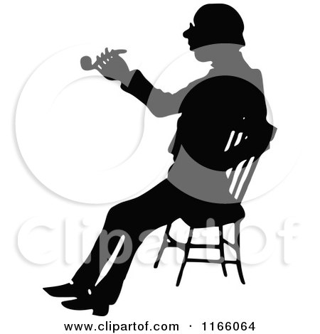Clipart of a Silhouetted Man Smoking a Pipe and Sitting - Royalty Free Vector Illustration by Prawny Vintage