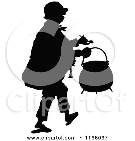 Clipart of a Silhouetted Man Carrying a Pot - Royalty Free Vector Illustration by Prawny Vintage