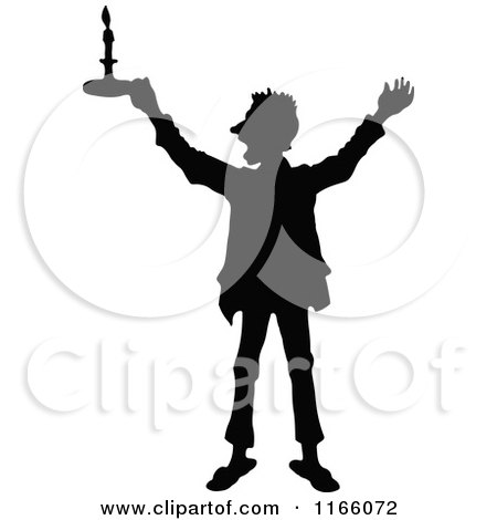 Clipart of a Silhouetted Man Shouting and Holding up a Candle - Royalty Free Vector Illustration by Prawny Vintage