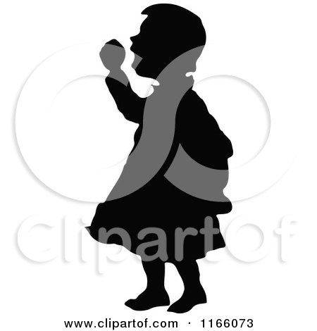 Clipart of a Silhouetted Girl Waving a Fist - Royalty Free Vector Illustration by Prawny Vintage
