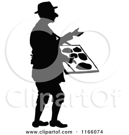 Clipart of a Silhouetted Vendor Man - Royalty Free Vector Illustration by Prawny Vintage