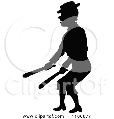 Clipart of a Silhouetted Man Holding Clubs - Royalty Free Vector Illustration by Prawny Vintage