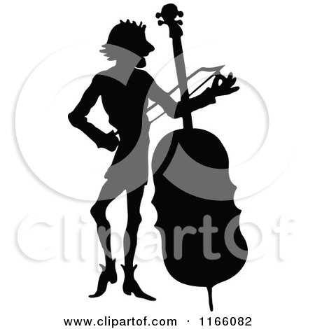 Clipart of a Silhouetted Male Musician Standing with a Cello - Royalty Free Vector Illustration by Prawny Vintage
