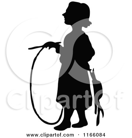 Clipart of a Silhouetted Girl with a Hoop - Royalty Free Vector Illustration by Prawny Vintage