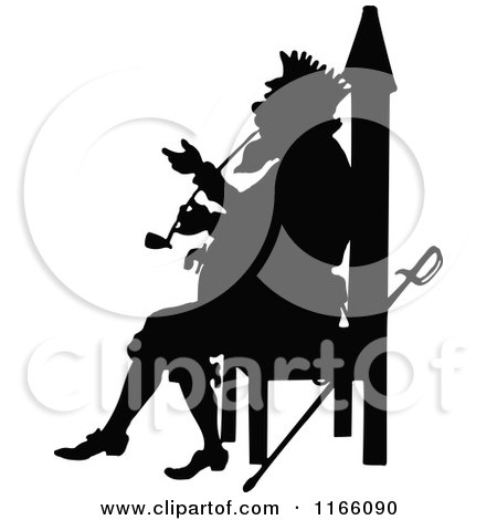Clipart of a Silhouetted King Smoking a Pipe - Royalty Free Vector Illustration by Prawny Vintage