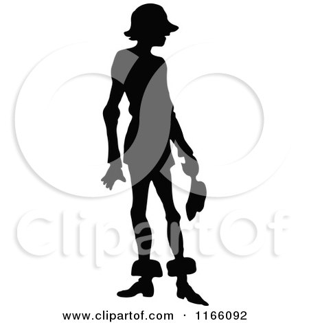 Clipart of a Silhouetted Man Holding His Hat - Royalty Free Vector Illustration by Prawny Vintage