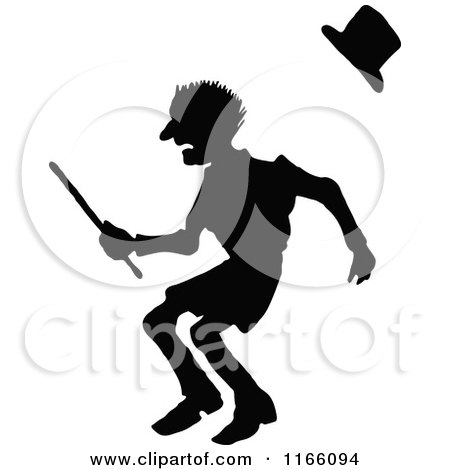 Clipart of a Silhouetted Frightened Man Holding a Baton - Royalty Free Vector Illustration by Prawny Vintage