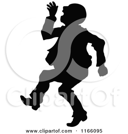 Clipart of a Silhouetted Man Walking and Shouting - Royalty Free Vector Illustration by Prawny Vintage
