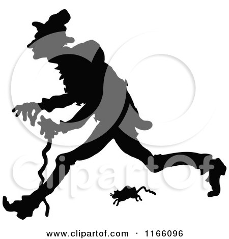 Clipart of a Silhouetted Man and Mouse Walking - Royalty Free Vector Illustration by Prawny Vintage