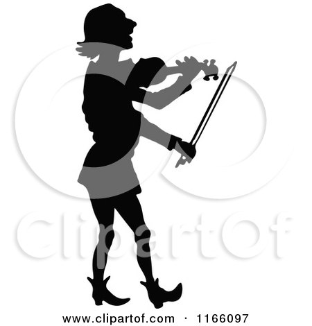 Clipart of a Silhouetted Male Musician Playing a Violin - Royalty Free Vector Illustration by Prawny Vintage