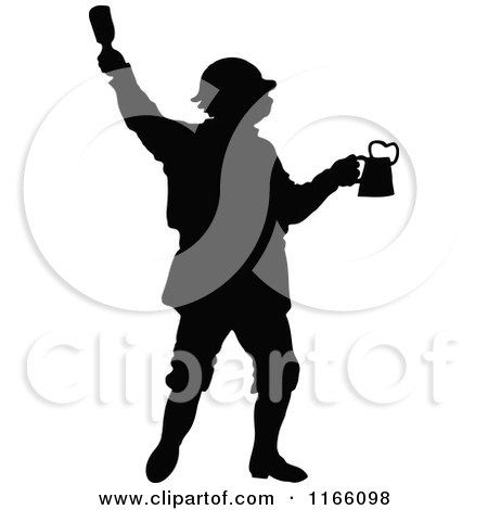 Clipart of a Silhouetted Man Toasting with Beer - Royalty Free Vector Illustration by Prawny Vintage