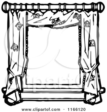 Clipart of a Retro Vintage Black and White Frame of Window Drapes - Royalty Free Vector Illustration by Prawny Vintage