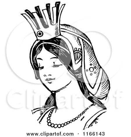 Clipart of a Retro Vintage Black and White Princess - Royalty Free Vector Illustration by Prawny Vintage