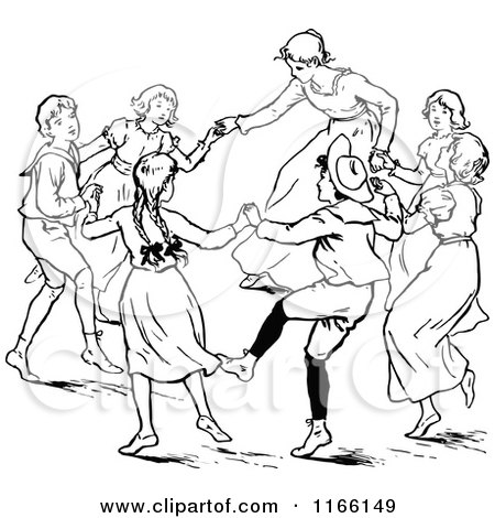 Clipart of Retro Vintage Black and White Children Dancing - Royalty ...