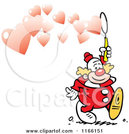 Cartoon of a Clown Making Valentine Heart Bubbles - Royalty Free Vector Clipart by Johnny Sajem