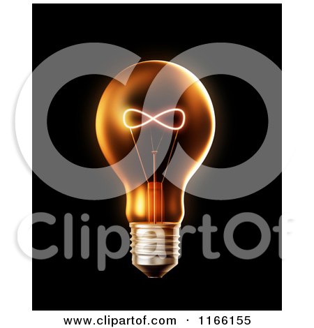 Clipart of a 3d Lightbulb with an Infinity Filament on Black - Royalty Free CGI Illustration by Mopic