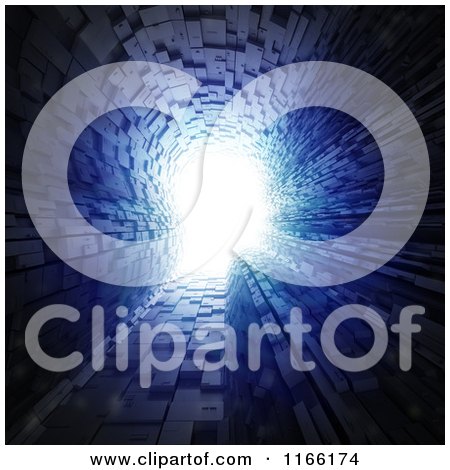 Clipart of a 3d Blue Head Shaped Tunnel with Bright Light at the End, Symbolizing Artificial Intelligence - Royalty Free CGI Illustration by Mopic